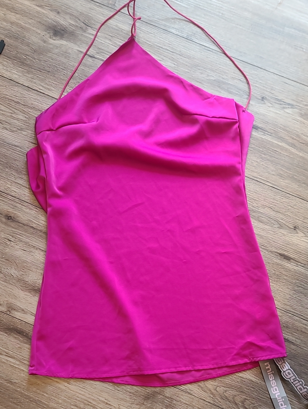 NWT Missguided Hot Pink Satin Halter Micro Mini Dress Size Medium